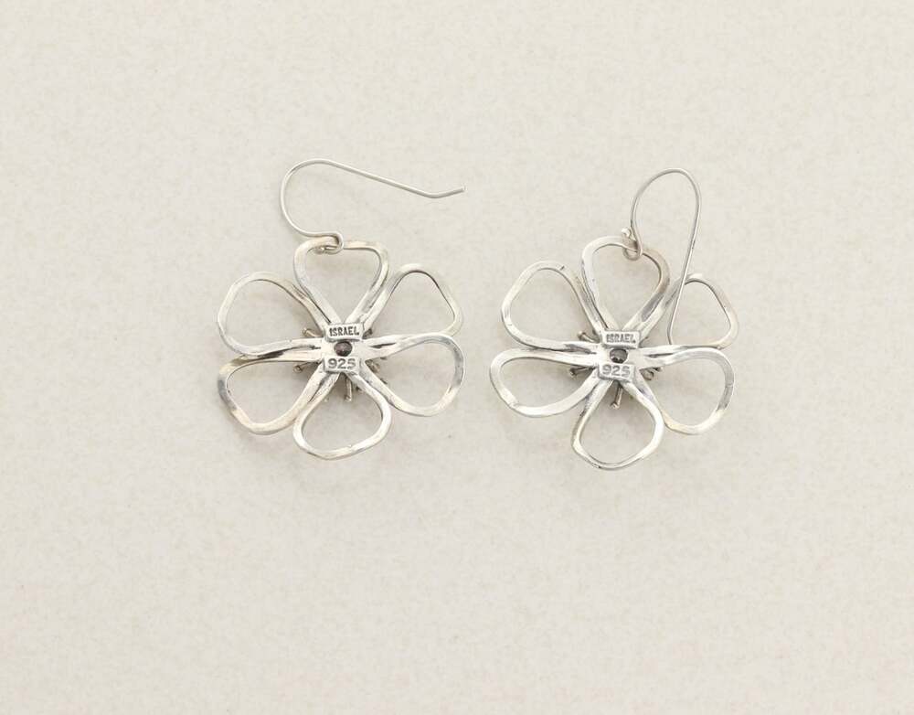 Sterling Silver Cubic Zirconia Flower Earrings Dangle Drop Israel 1 3/4" X 1 1/8 - Picture 7 of 7